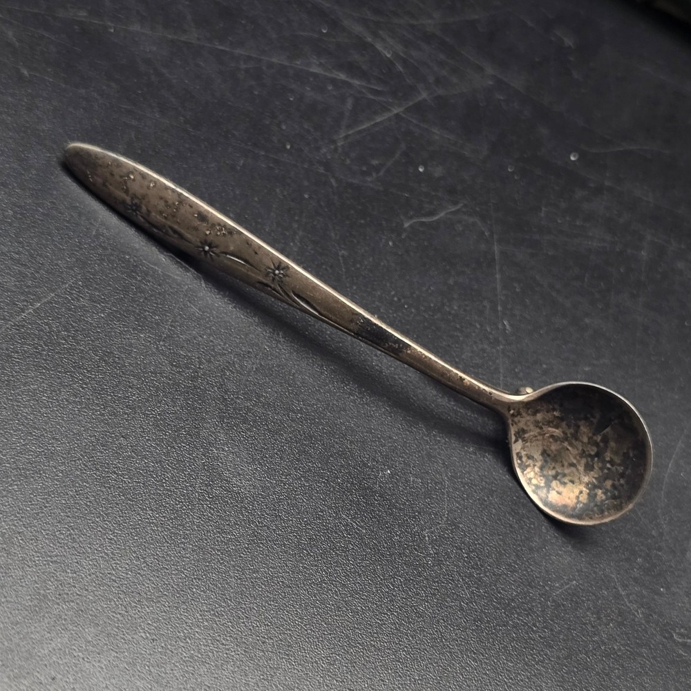 Sterling Silver Salt Spoon Brooch Vintage Patina